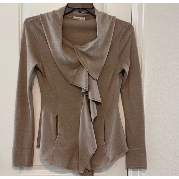 Fresh Laundry Womens XS Ruffled Cardigan Jacket In Taupe Polyester & Cotton - Picture 1 of 10